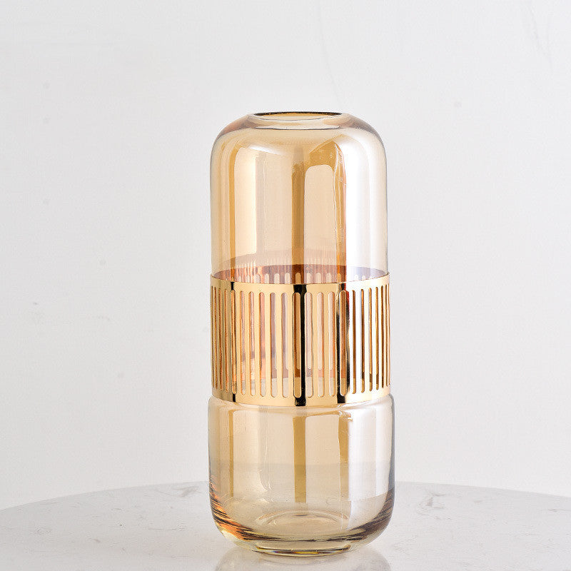 Luxury Golden Wrought Iron Glass Vase