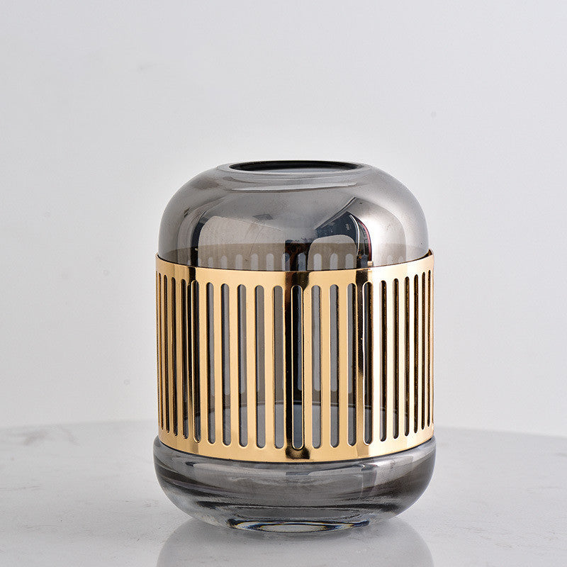 Luxury Golden Wrought Iron Glass Vase