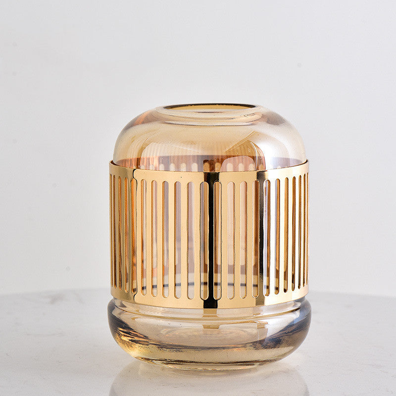 Luxury Golden Wrought Iron Glass Vase