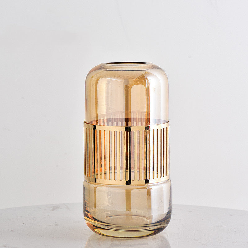 Luxury Golden Wrought Iron Glass Vase