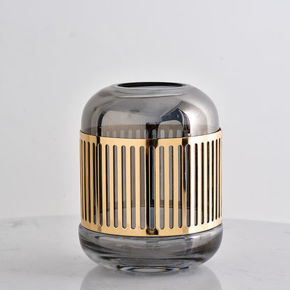 Luxury Golden Wrought Iron Glass Vase