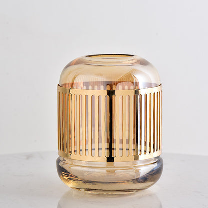 Luxury Golden Wrought Iron Glass Vase
